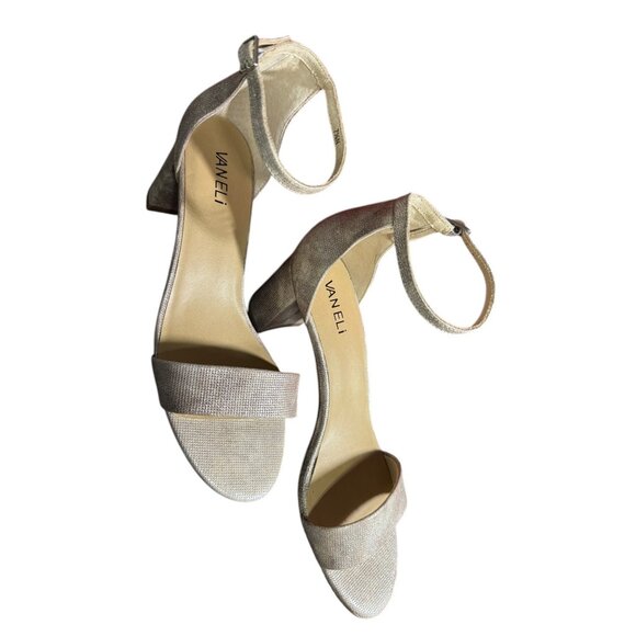 Vaneli Meryn Ankle Strap Block Heel Sandals 7.5 N Womens Shimmering Fabric‎ Open - Picture 3 of 13